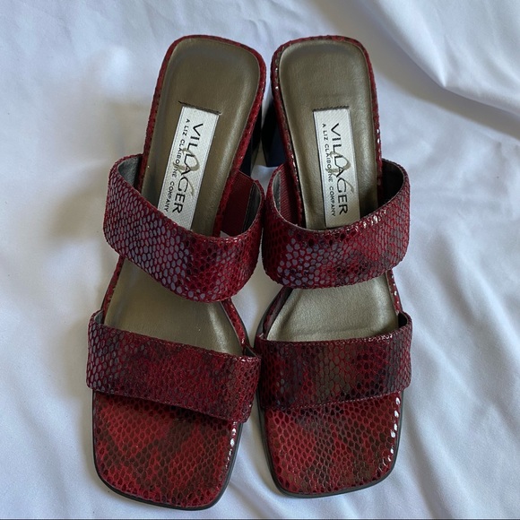 VILLAGER A LIZ CLAIBORNE COMPANY Santina Snakeskin Square Toe Sandal Red 6.5 - Picture 2 of 14
